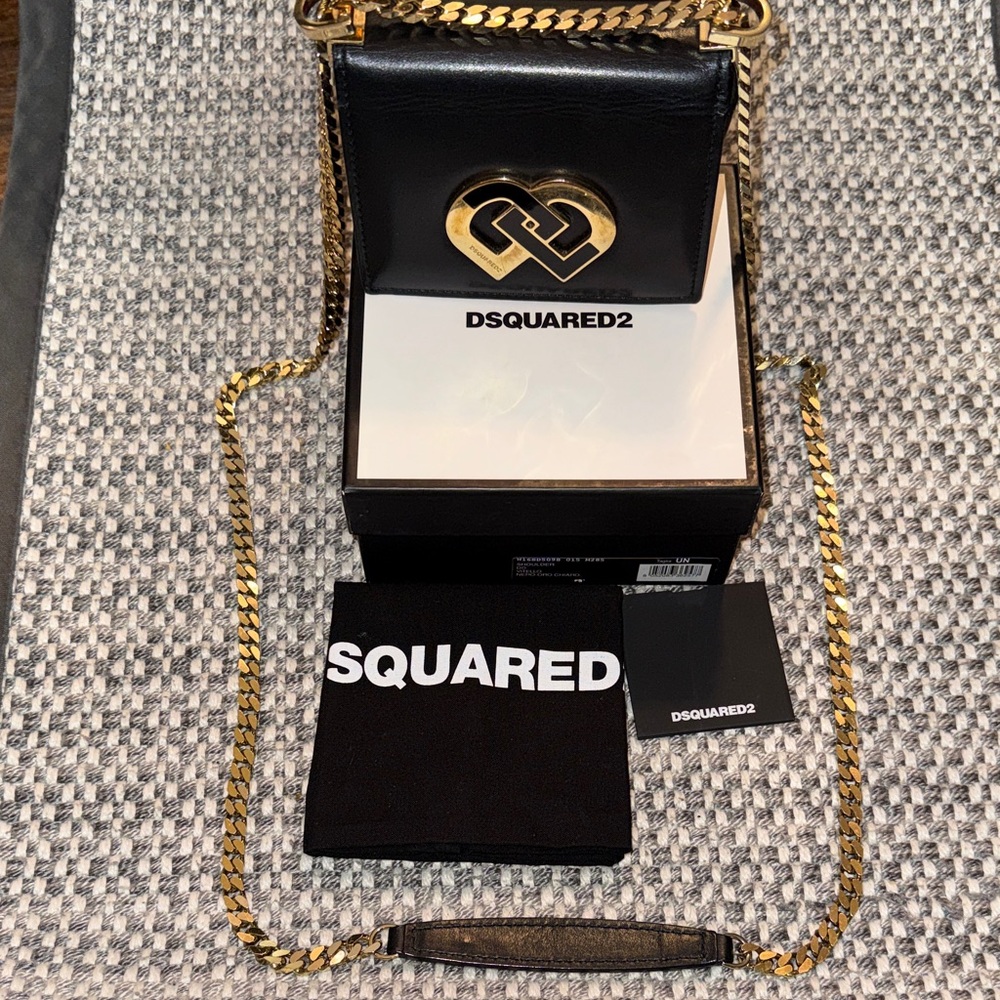 DSQUARED2 Black Leather Mini Crossbody Bag with Gold Chain